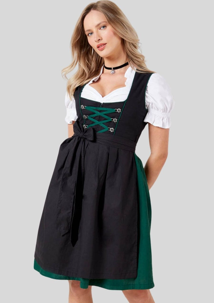 Elegant Midnight Black & Dark Green Dirndl – Chic Sophistication with Traditional Flair