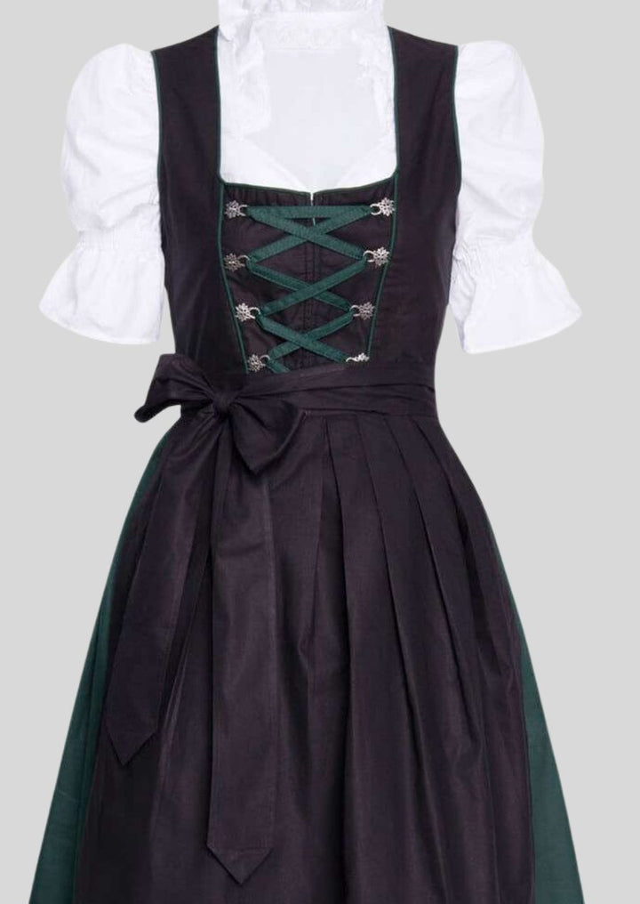 Elegant Midnight Black & Dark Green Dirndl – Chic Sophistication with Traditional Flair