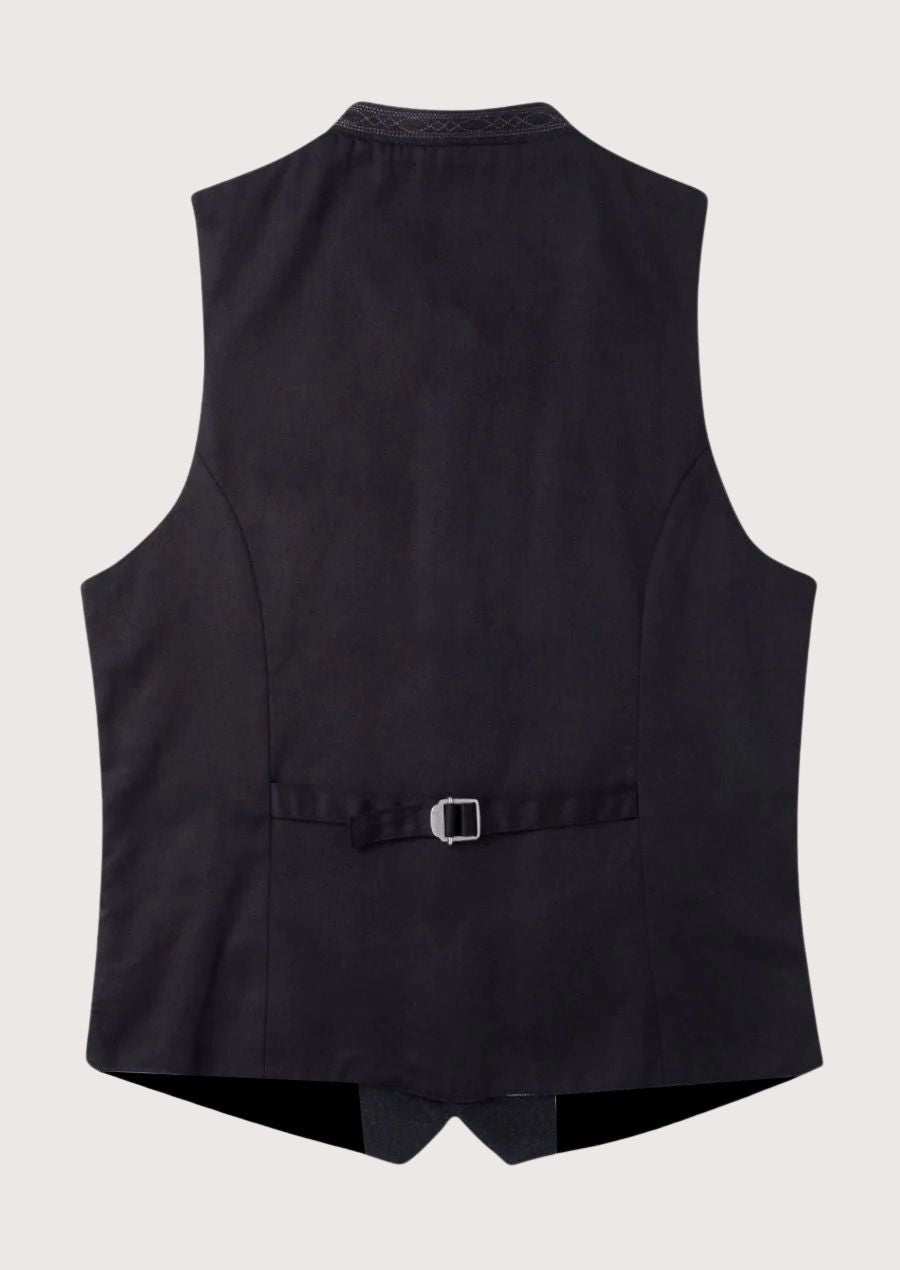 Men’s Trachten Vest with embroidered collar and sleek tailoring, ideal for Oktoberfest and formal Bavarian gatherings.
