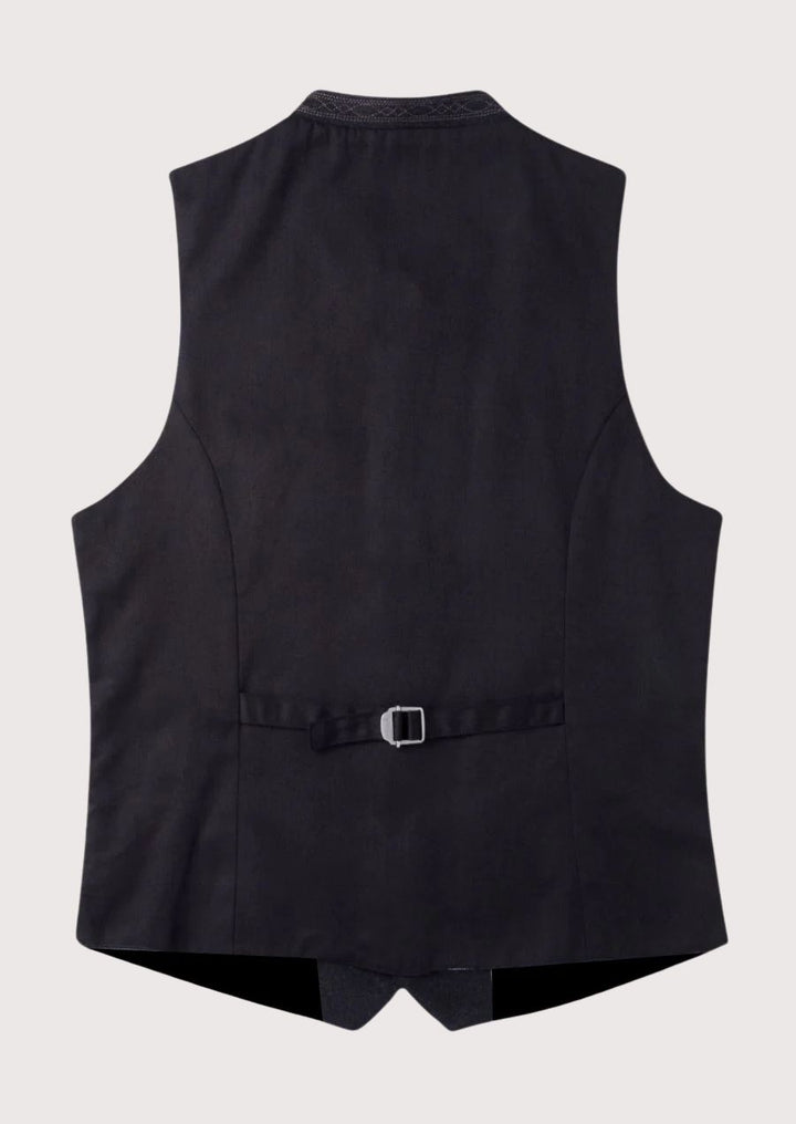 Men’s Trachten Vest with embroidered collar and sleek tailoring, ideal for Oktoberfest and formal Bavarian gatherings.