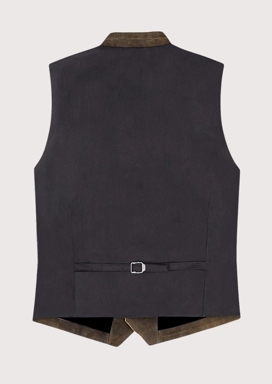 Authentic men’s Oktoberfest suede vest with classic Bavarian embroidery and tailored fit
