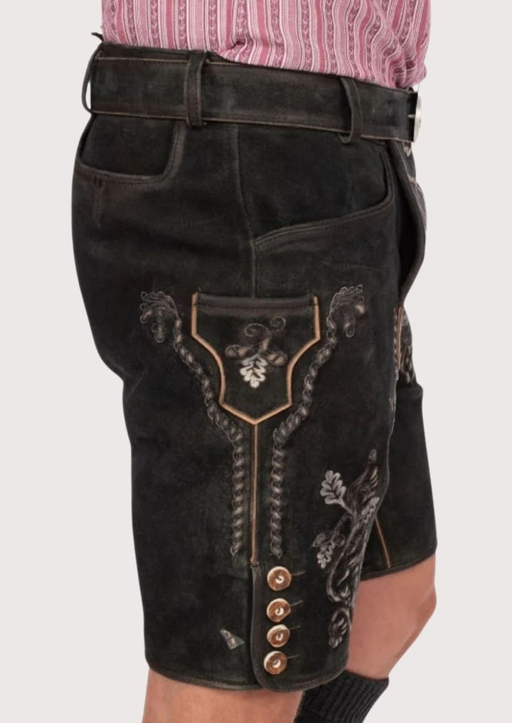 Embroidered black lederhosen Oktoberfest wear
