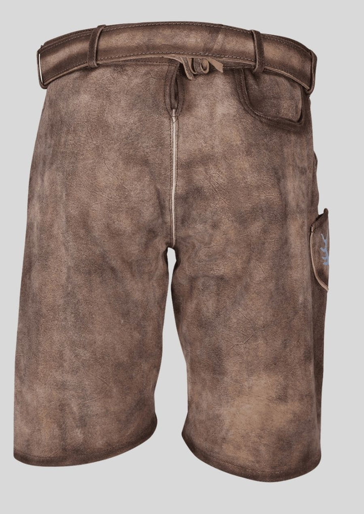 Embroidered Brown Lederhosen with Belt – High-Quality Goat Suede Leather Trousers