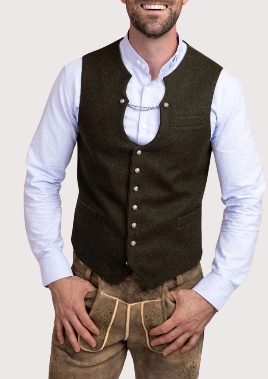 Traditional German waistcoat with decorative embroidery and chain detail