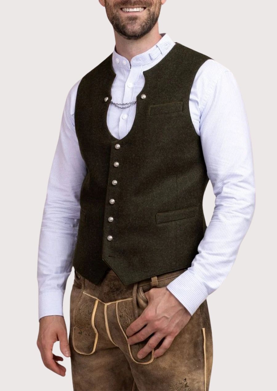 Men’s Bavarian vest with ornate buttons – perfect for Oktoberfest outfits
