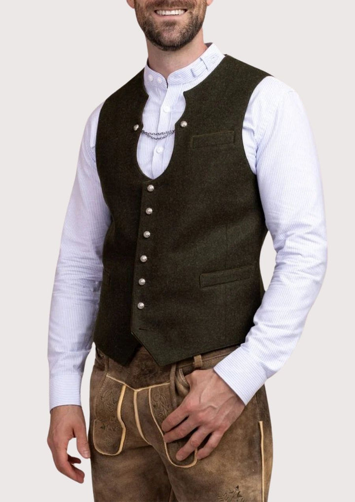 Men’s Bavarian vest with ornate buttons – perfect for Oktoberfest outfits