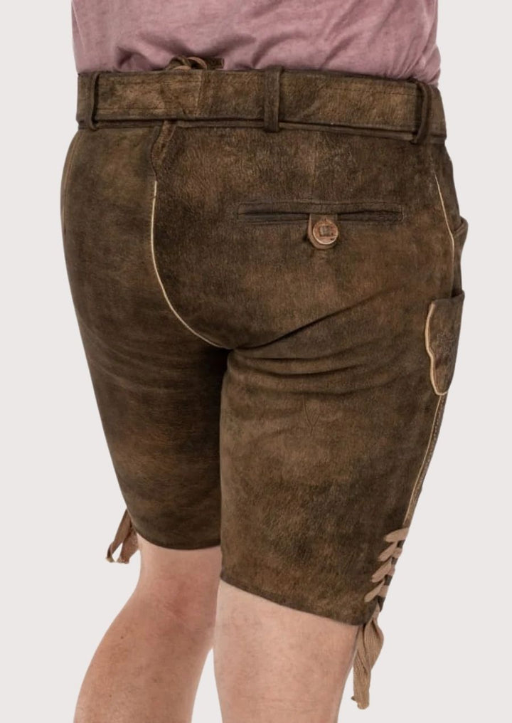 Premium leather men’s Lederhosen with decorative stitching, crafted for comfort and style during German festivals.