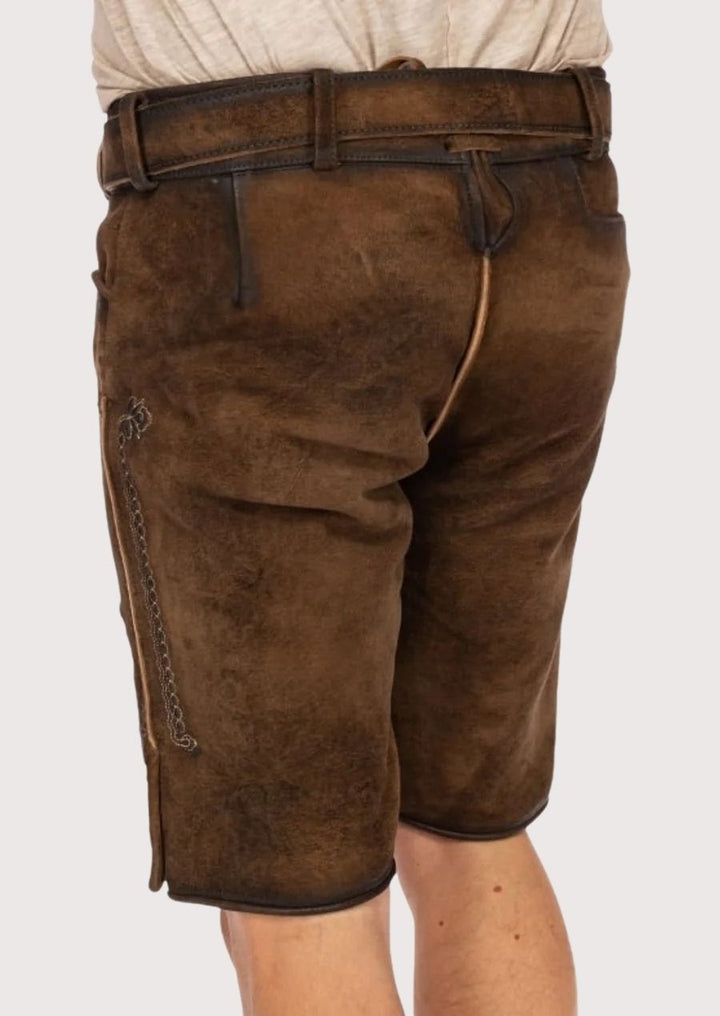 Classic German-Style Lederhosen with Decorative Belt and Side Buttons

