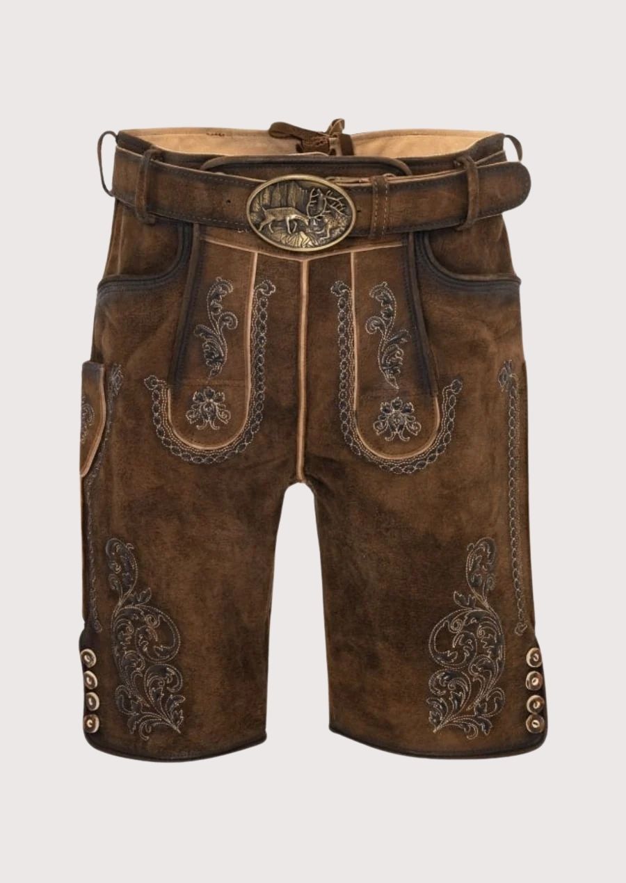 Authentic German Lederhosen for Men with Traditional Embroidery and Belt

