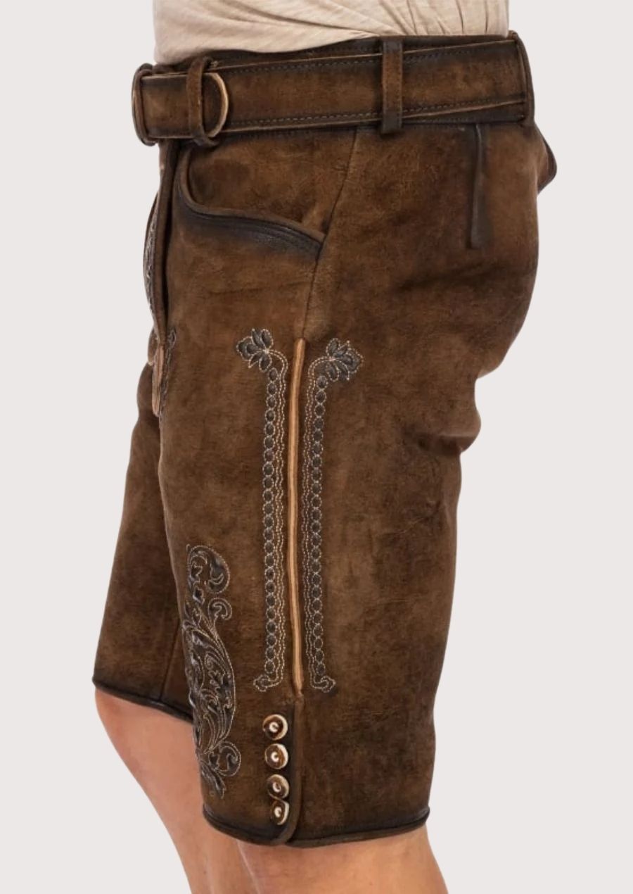 Men’s Bavarian Festival Shorts in Premium Suede Leather with Floral Embroidery

