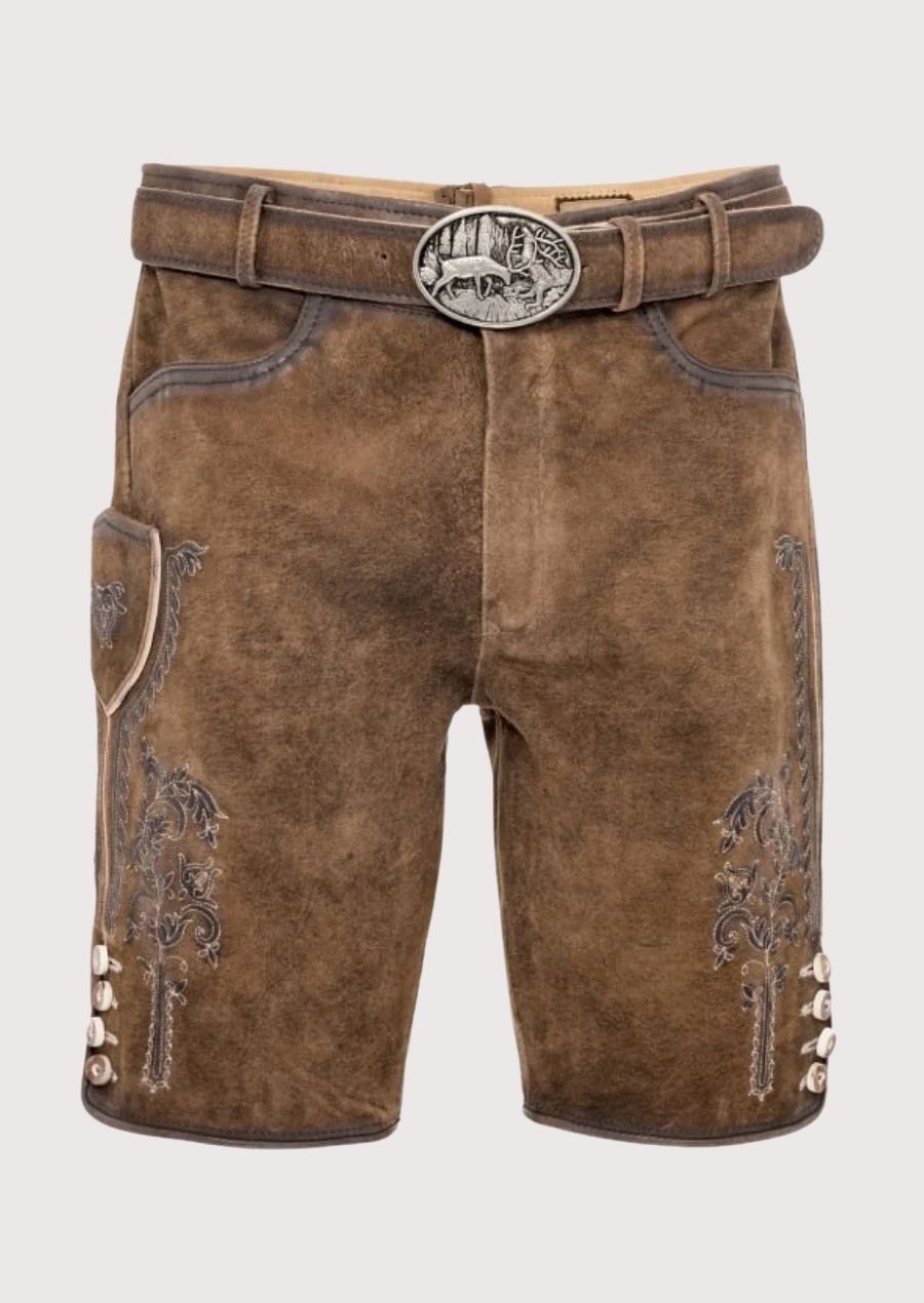 Authentic German Lederhosen for Men – Premium leather with intricate embroidery, perfect for Oktoberfest and cultural festivals.