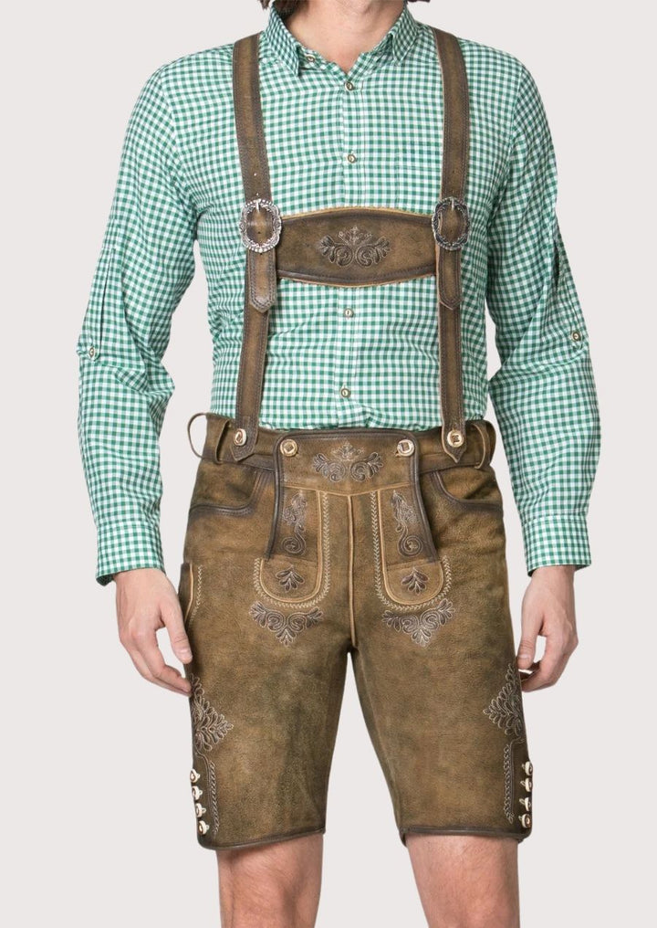 Comfortable Oktoberfest men's lederhosen made from premium brown leather

