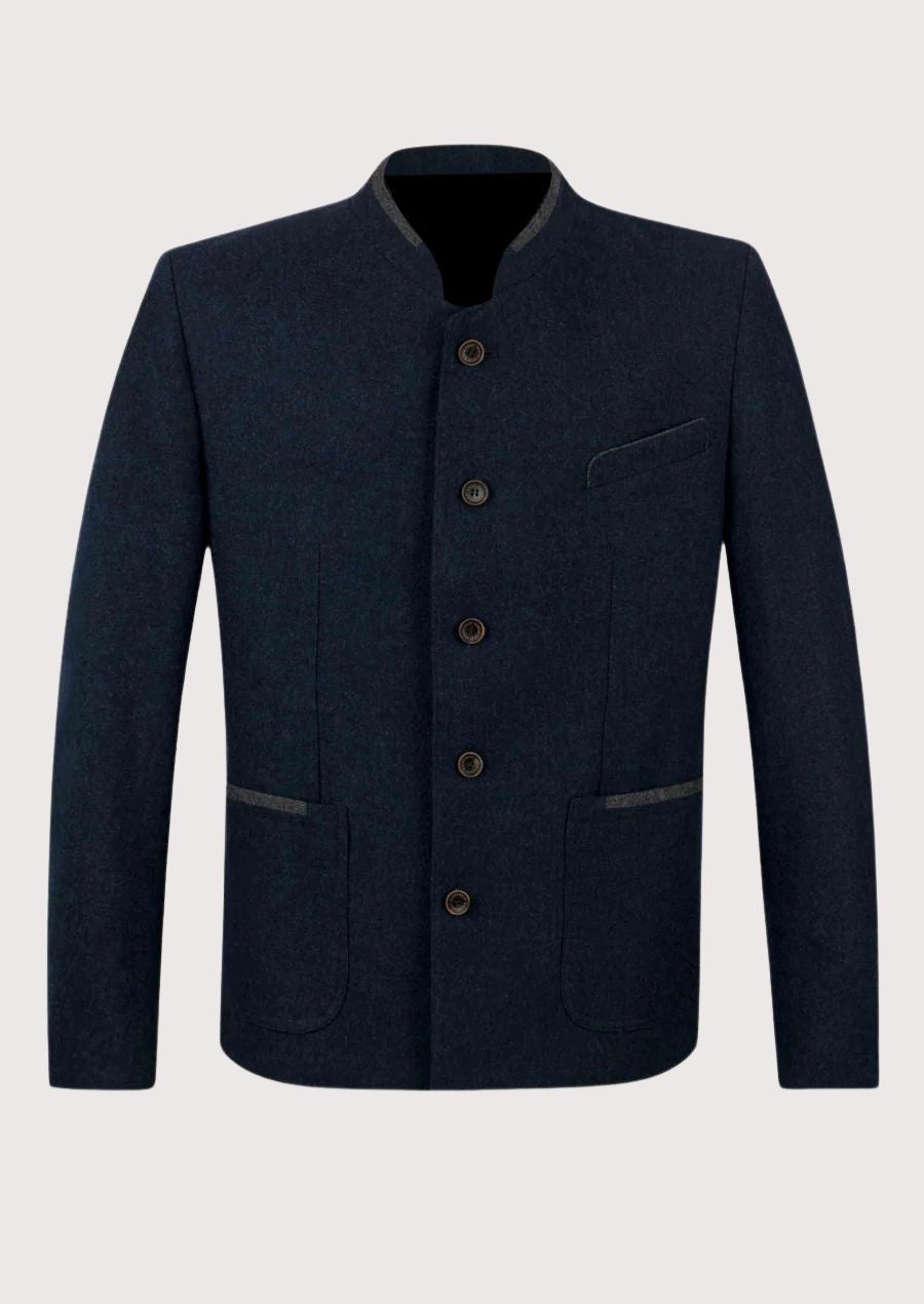 Men’s German Trachten Jacket in navy blue with traditional buttons and stand-up collar