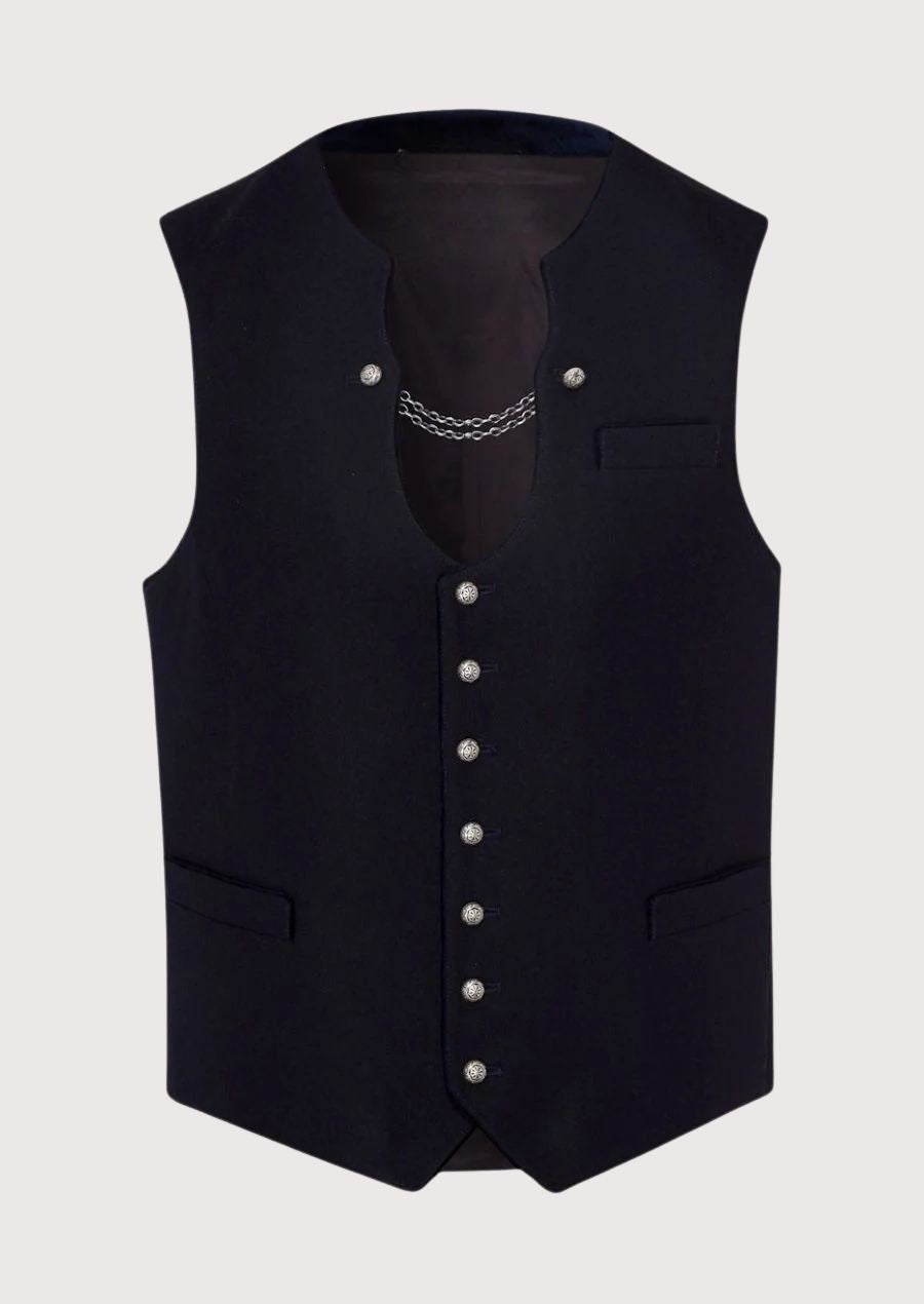 German Trachten Vest for Men in black with silver chain – classic Bavarian heritage design