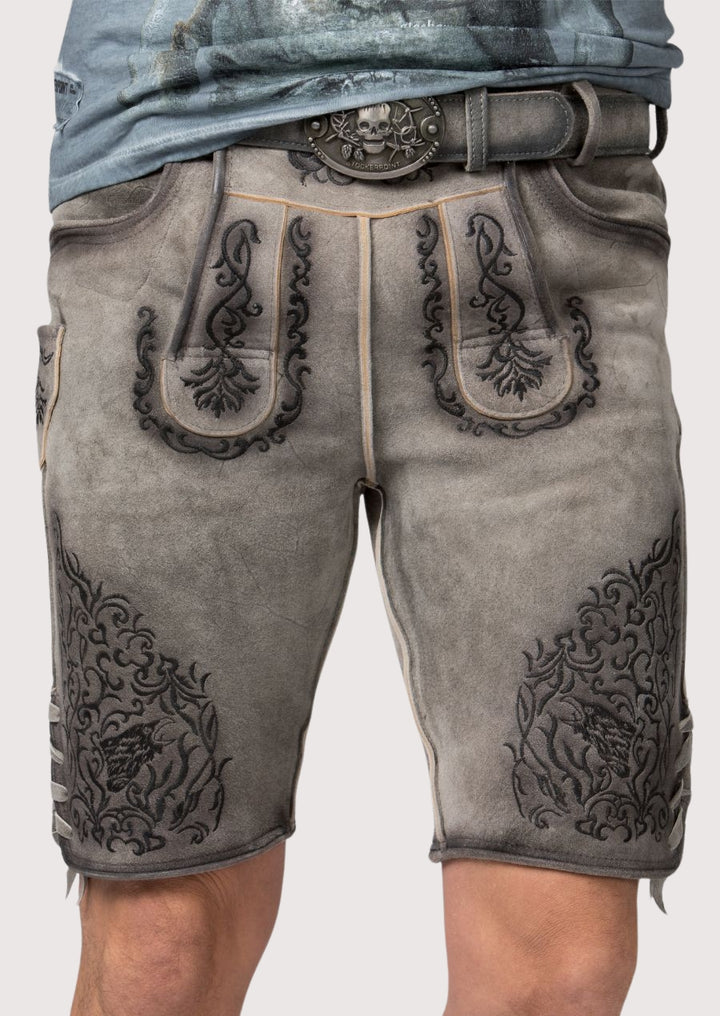 Grey alpine lederhosen Bavarian heritage style