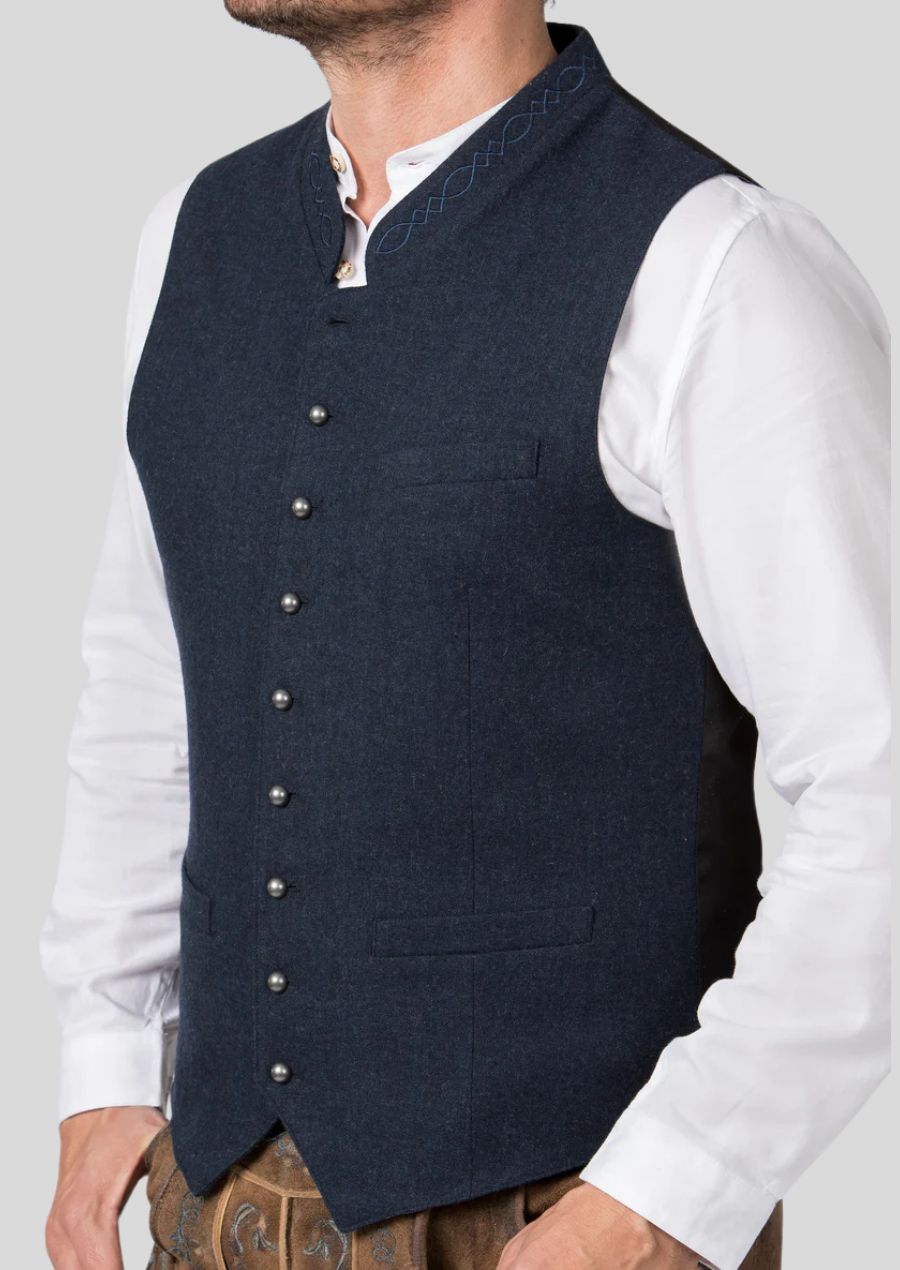 Heritage Blue Trachten Vest – Authentic Alpine Craftsmanship