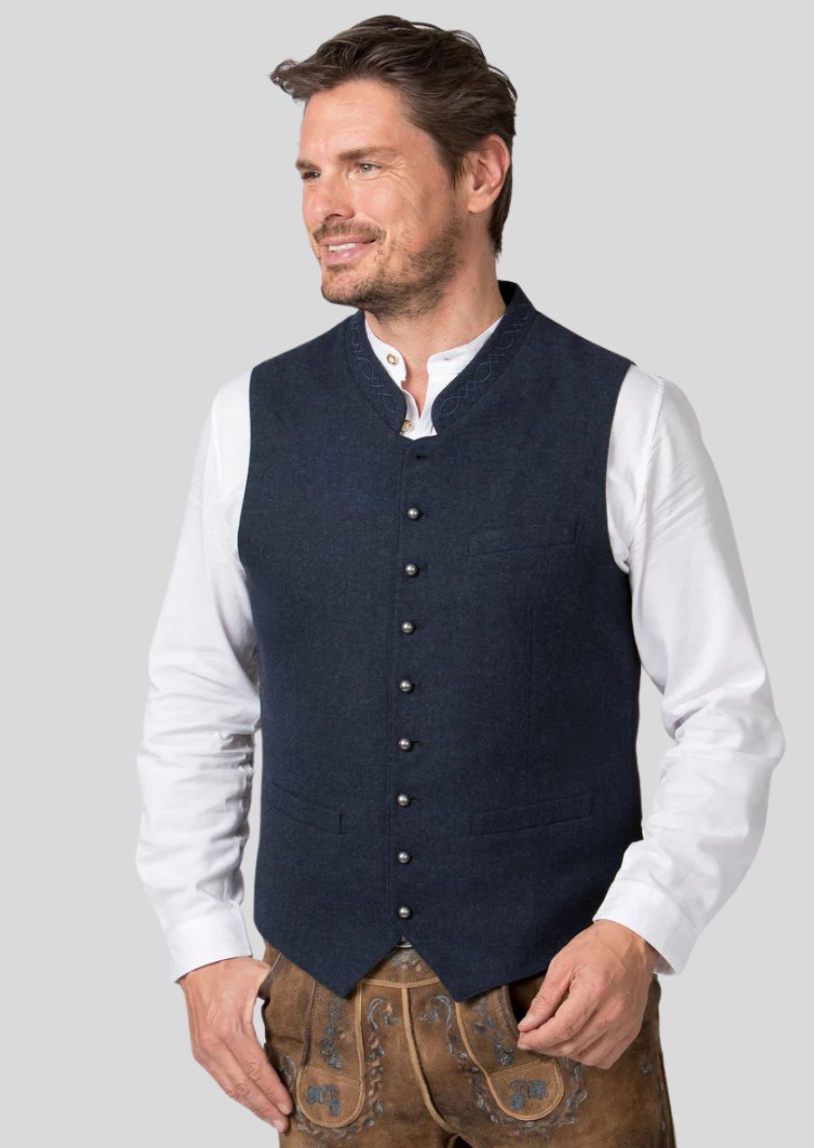 Heritage Blue Trachten Vest – Authentic Alpine Craftsmanship
