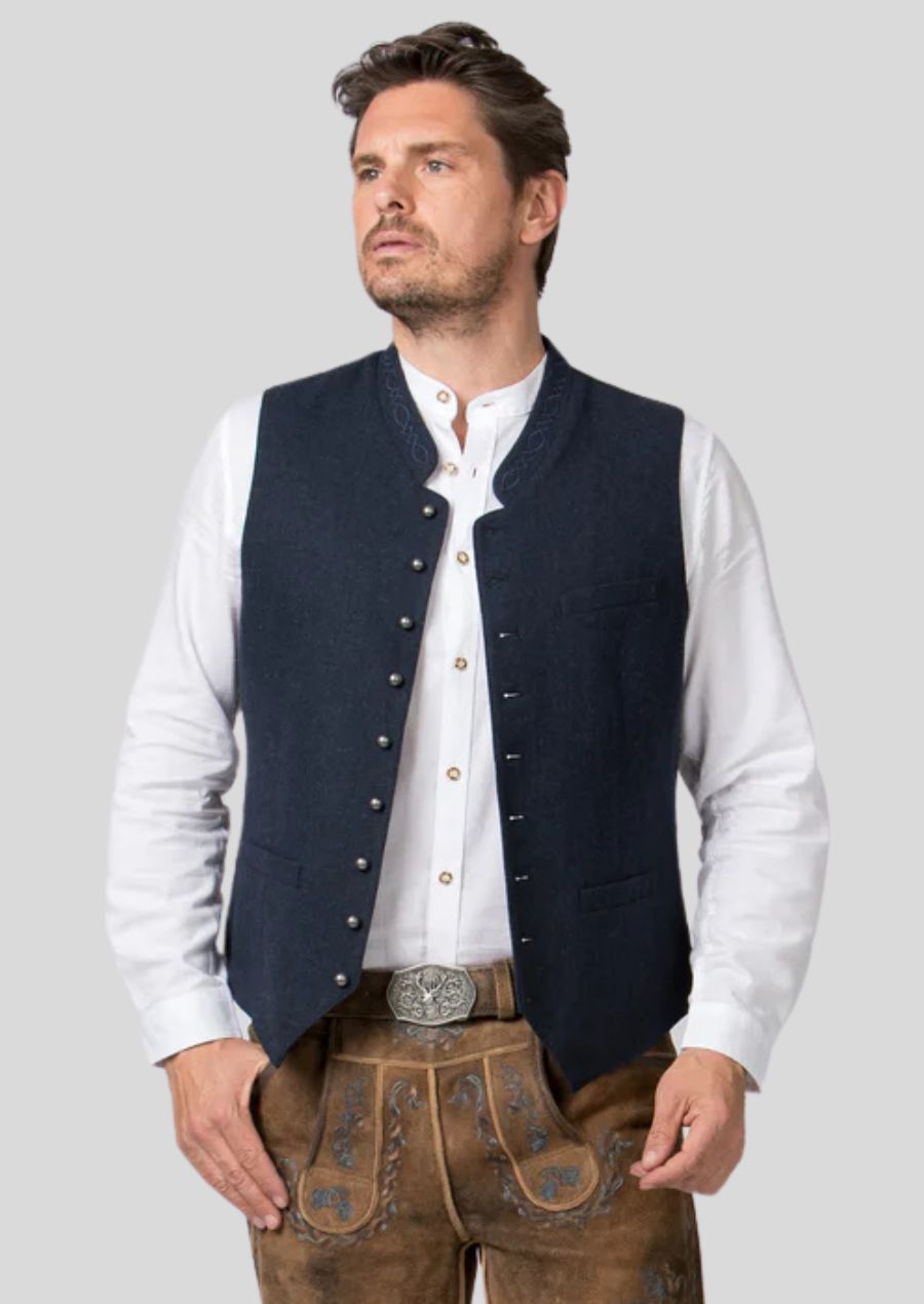 Heritage Blue Trachten Vest – Authentic Alpine Craftsmanship