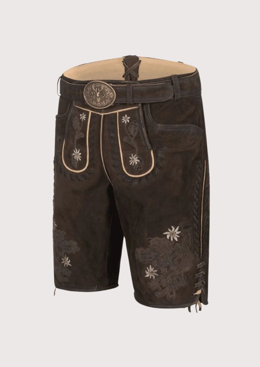 Classic Oktoberfest Leather Shorts for Men – Embroidered Bavarian Trachten Style

