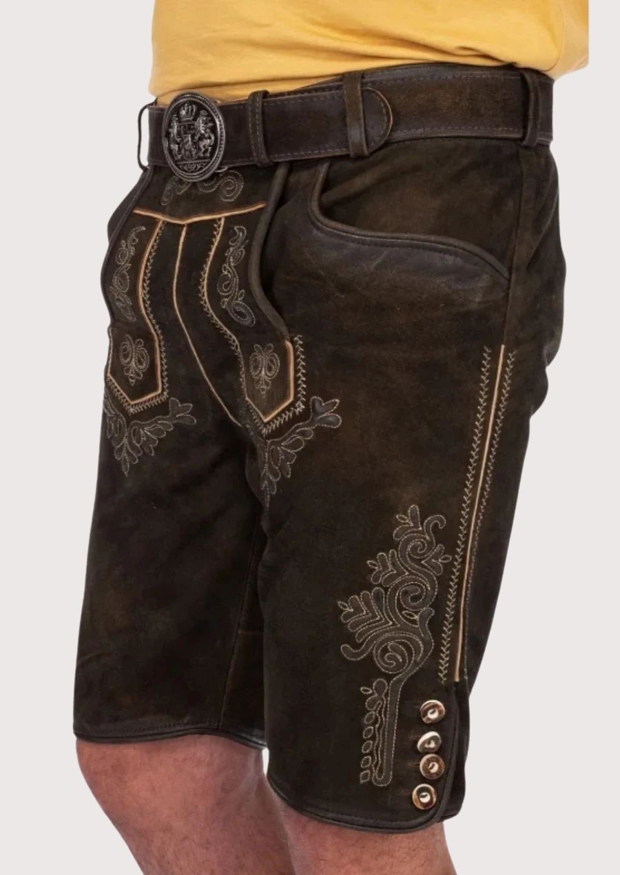 Brown Trachten Lederhosen for men featuring classic Alpine stitching

