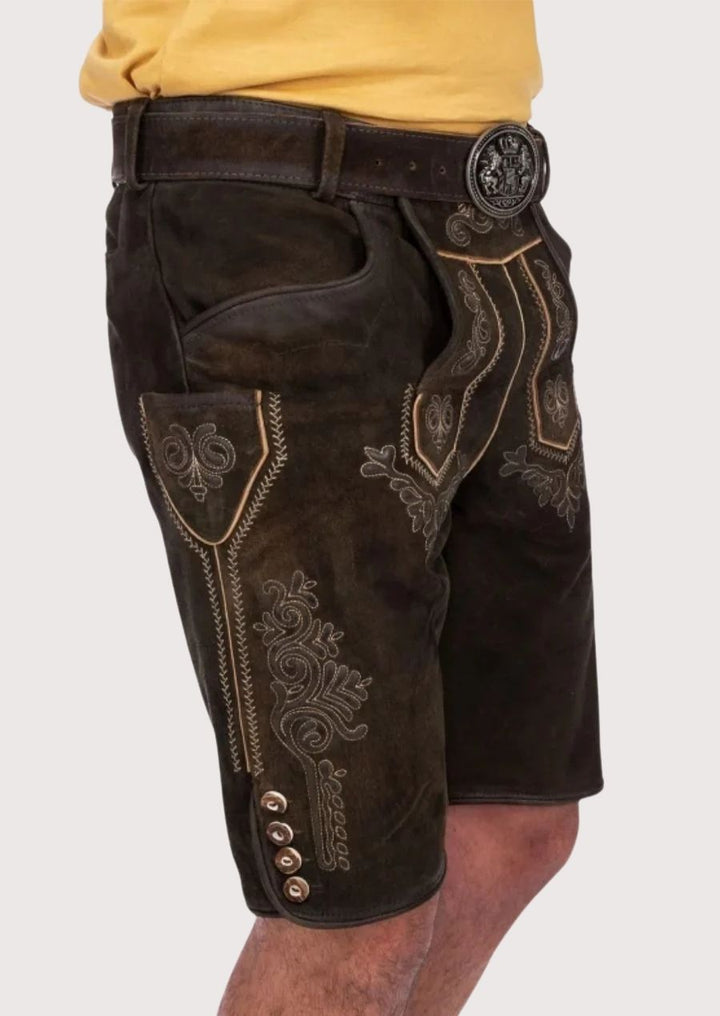 Premium Bavarian men's lederhosen with ornate detailing for special occasions