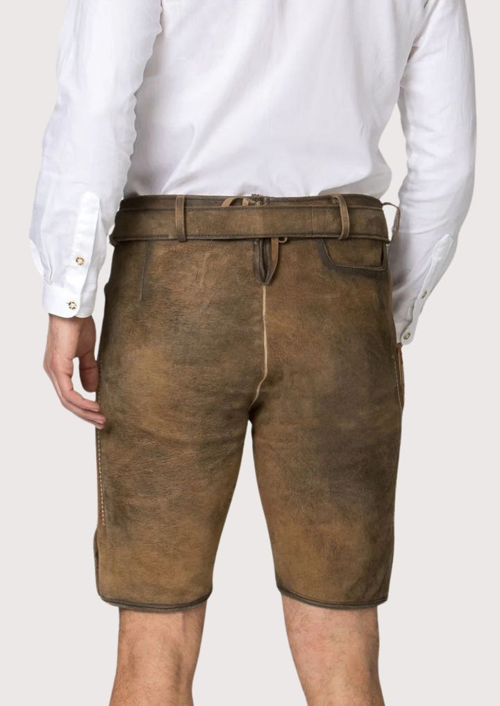 Premium Leather Oktoberfest Shorts for Men with Austrian Eagle Design

