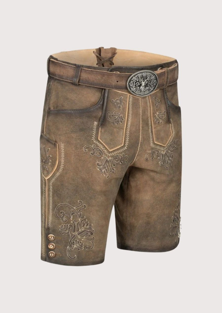 Stylish men's Lederhosen featuring durable leather and detailed embroidery for Oktoberfest celebrations.