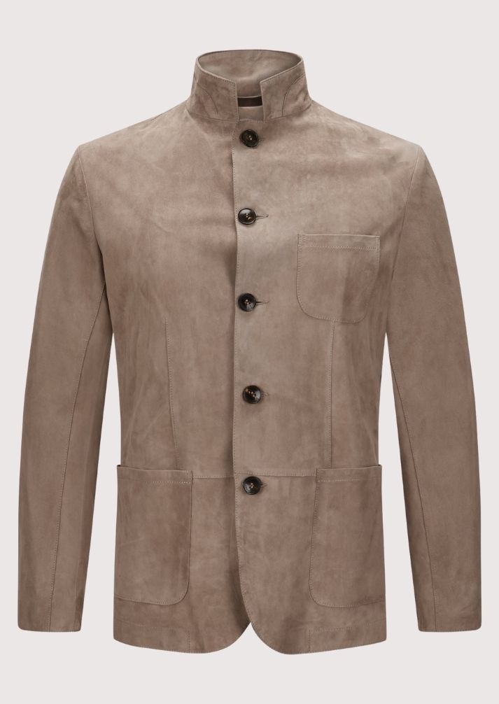 Men’s Trachten Jacket in beige suede, perfect for Oktoberfest, Bavarian events, and cultural celebrations.