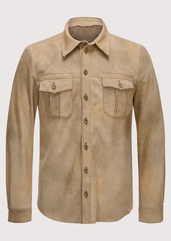 Men’s Trachten jacket in beige, perfect for Oktoberfest and cultural events, featuring traditional German design and button-down style.
