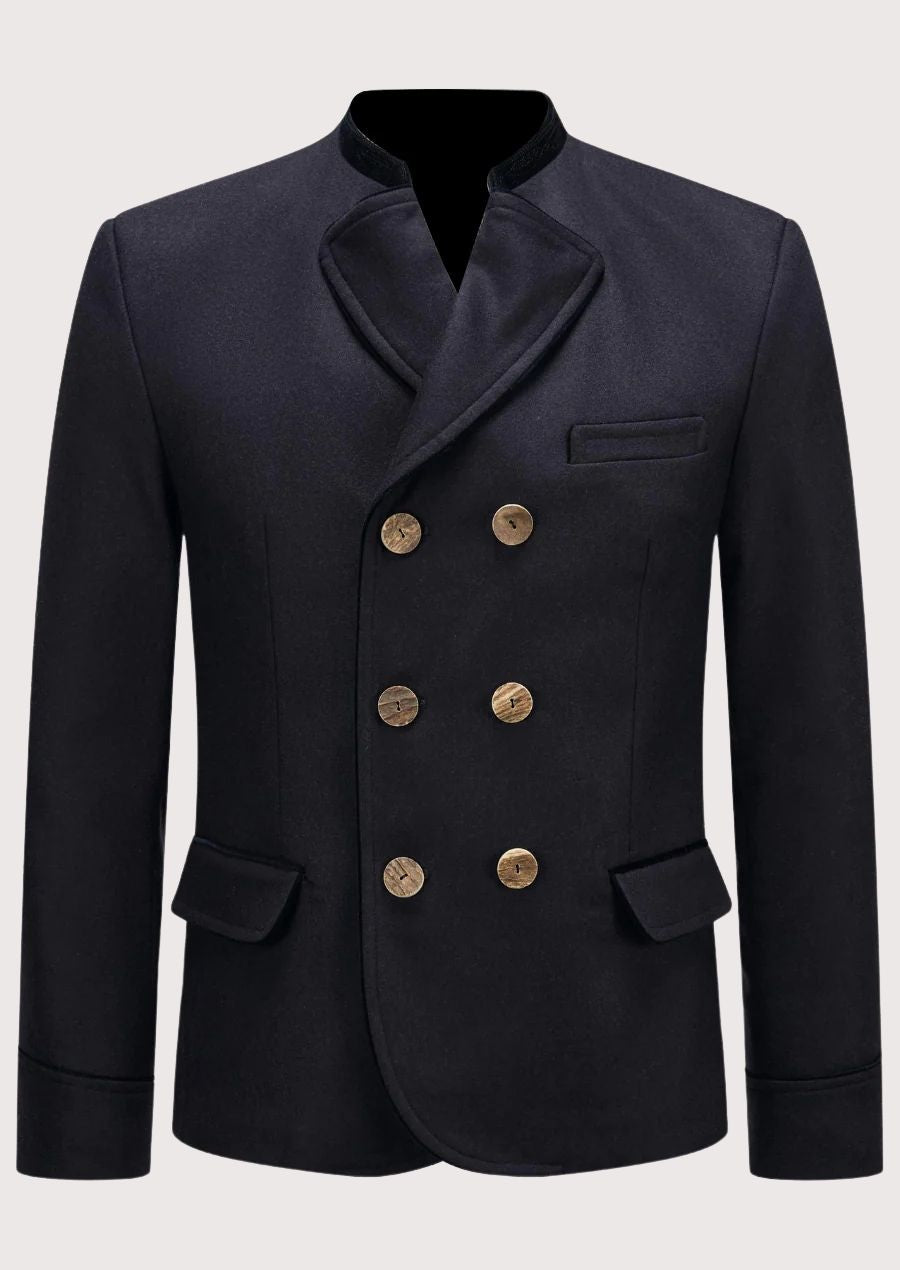 Men’s Trachten Jacket in Navy with Rustic Wooden Buttons - Ideal for Oktoberfest