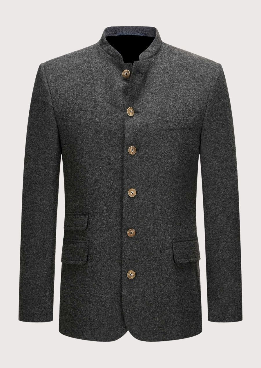 Men’s Trachten Jacket in Grey with Wooden Buttons - Perfect for Oktoberfest Celebrations
