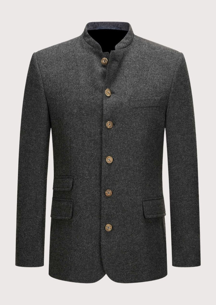 Men’s Trachten Jacket in Grey with Wooden Buttons - Perfect for Oktoberfest Celebrations