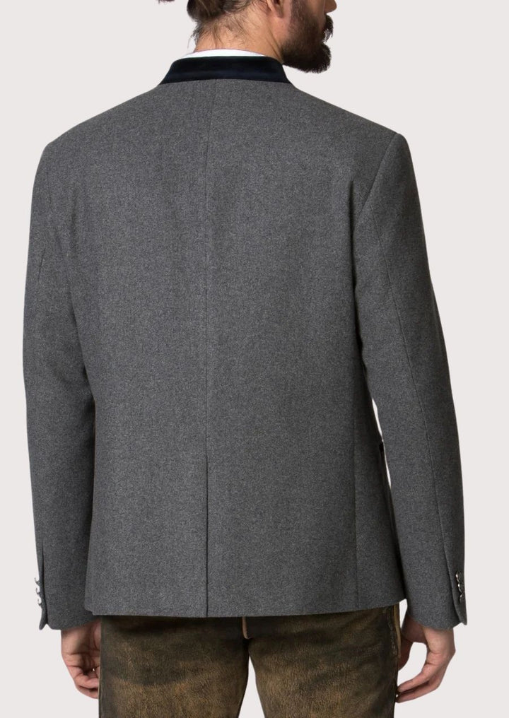 Heritage-inspired wool blend Trachten blazer with black velvet collar and ornate detailing