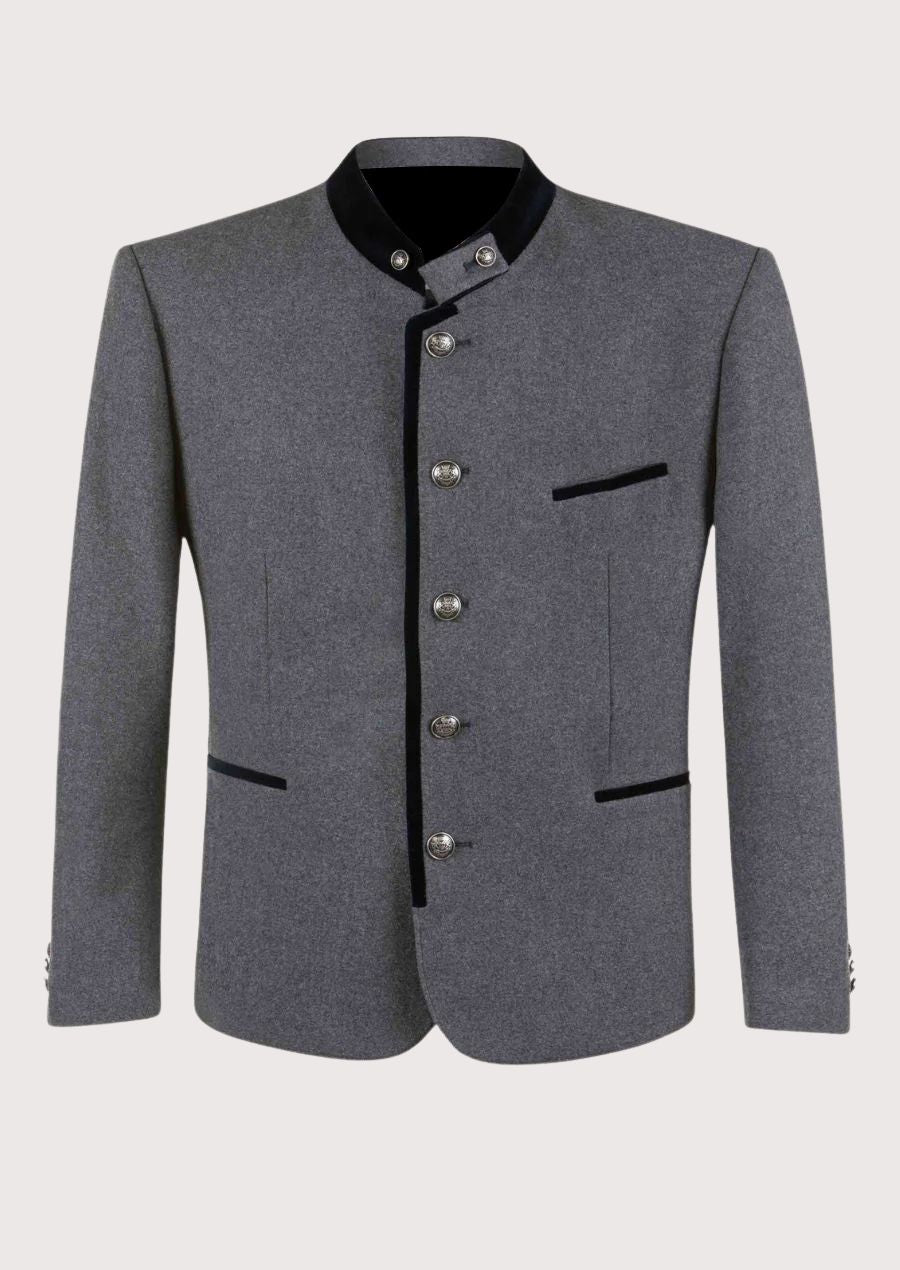 Men’s Trachten Jacket in grey wool with traditional Bavarian style and silver buttons