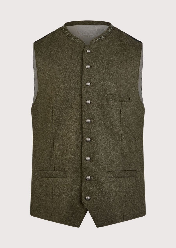 Traditional green Trachten vest for men with Bavarian buttons