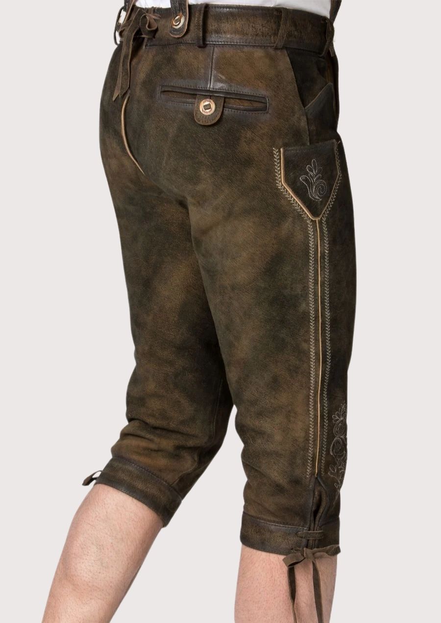 Premium leather Bundhosen for men, designed for cold weather wear with adjustable cuffs and traditional hand-stitched details.