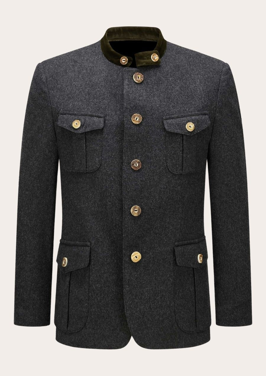 Men's Heritage Trachten Jacket in Dark Grey - Ideal for Oktoberfest and Winter Events