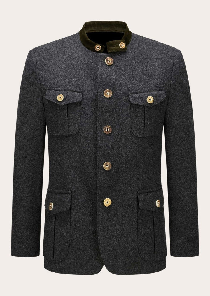 Men's Heritage Trachten Jacket in Dark Grey - Ideal for Oktoberfest and Winter Events