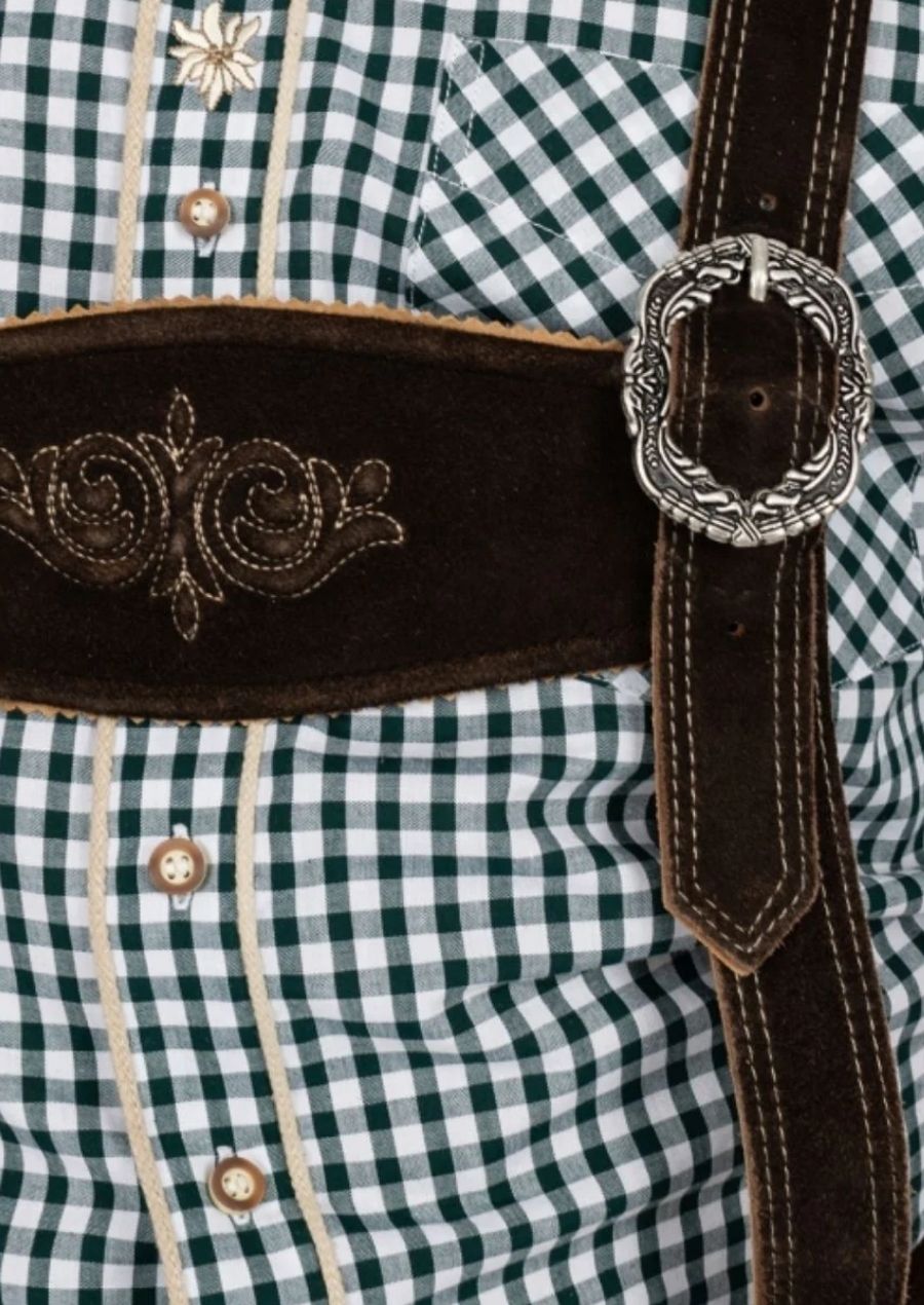 Traditional yet modern men's Bundhosen with adjustable leather straps, perfect for both casual and formal winter gatherings.