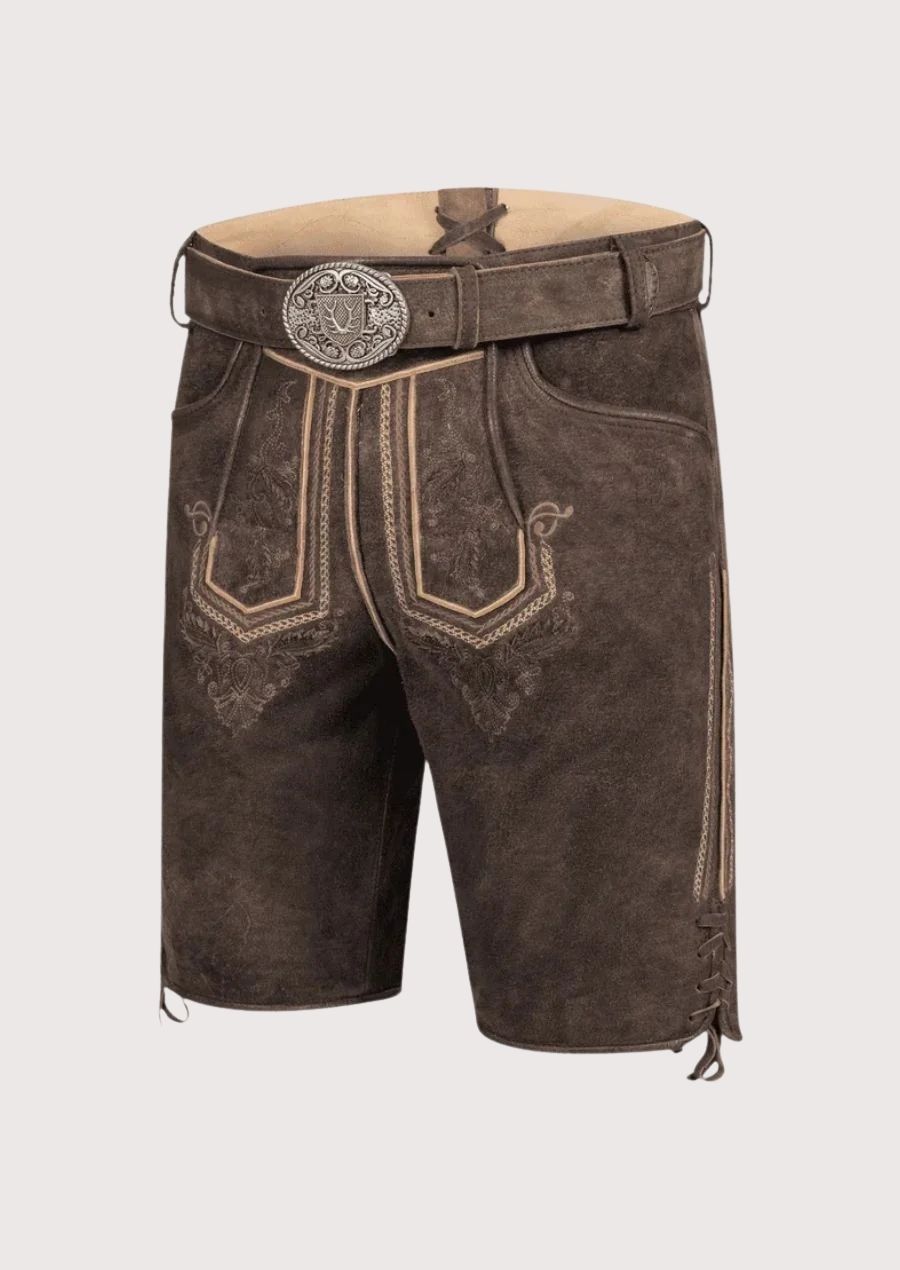 Traditional German leather shorts with vintage embroidery