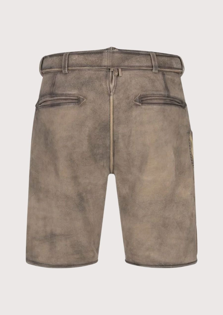Men's lederhosen with floral embroidery and silver buttons, offering a comfortable fit and timeless Bavarian design.