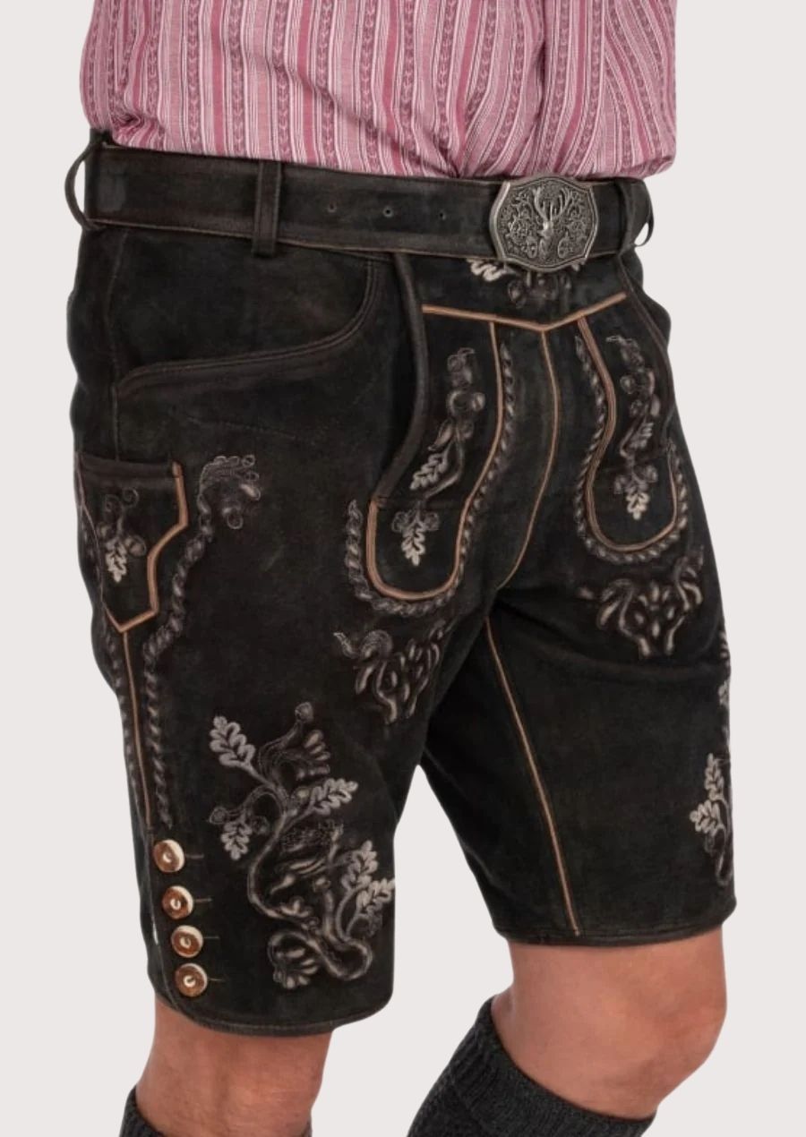 Comfortable & stylish German Lederhosen with floral stitching