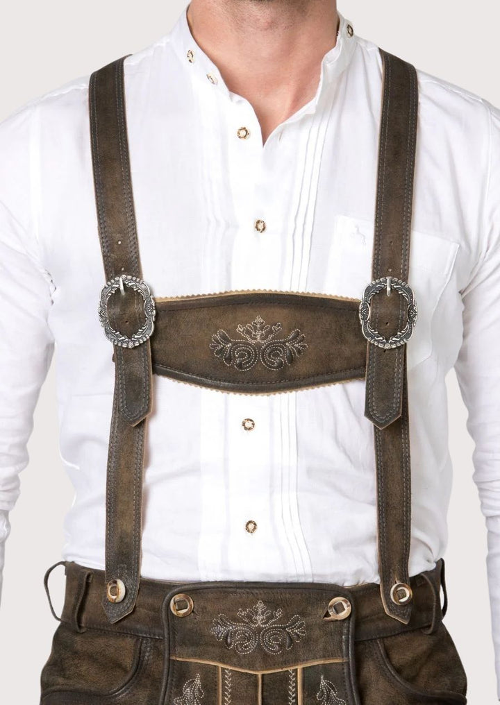 Premium leather Oktoberfest shorts with alpine embroidery for men