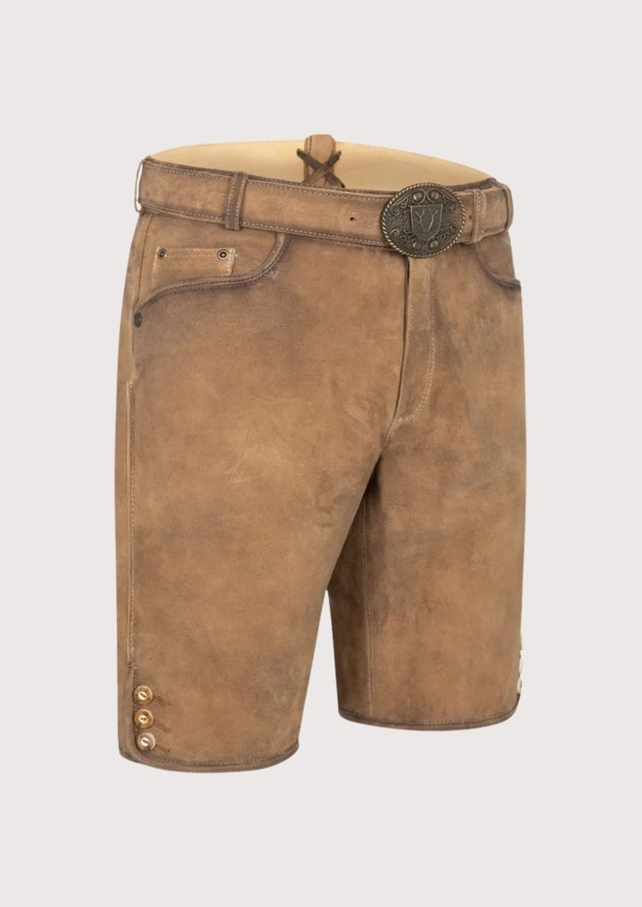 Men’s Bavarian leather shorts for Oktoberfest – premium quality suede lederhosen with clean design and festival-ready appeal.