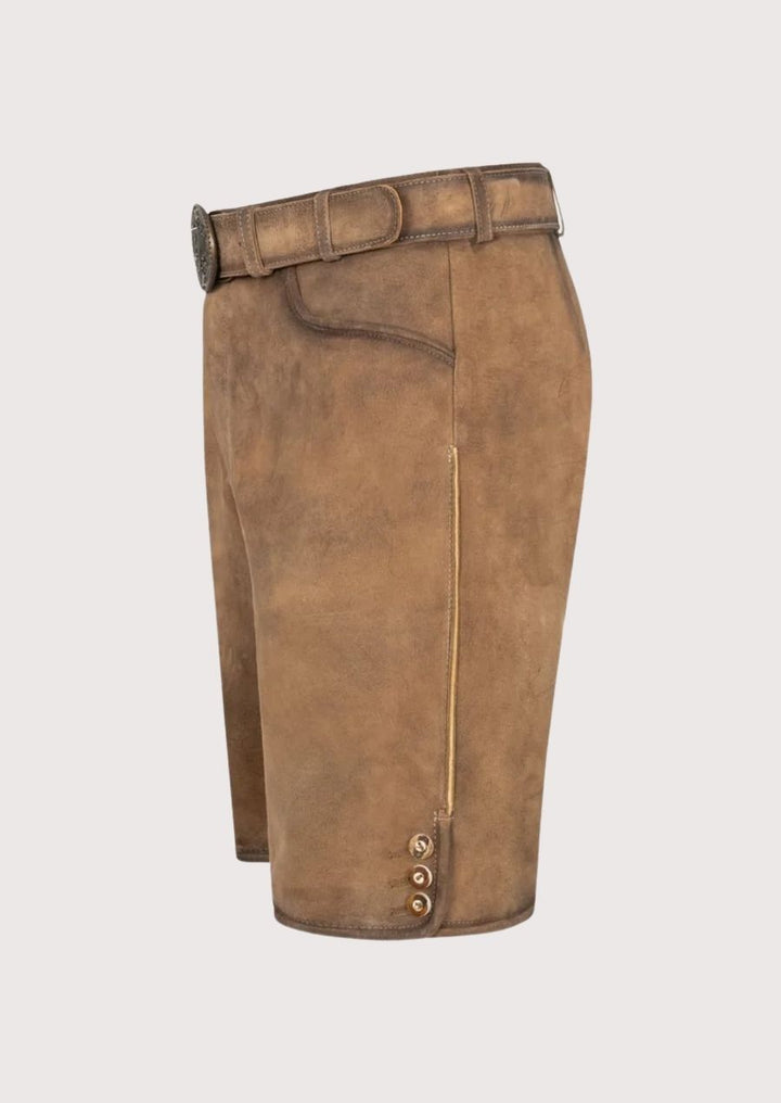2025 men’s festival lederhosen in vintage tan leather – lightweight, durable, and crafted for all-day comfort and timeless style.