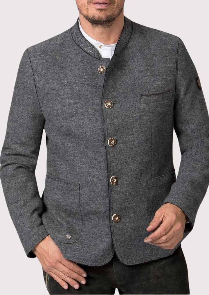 Traditional German wool jacket for men – Oktoberfest style winter wear in grey