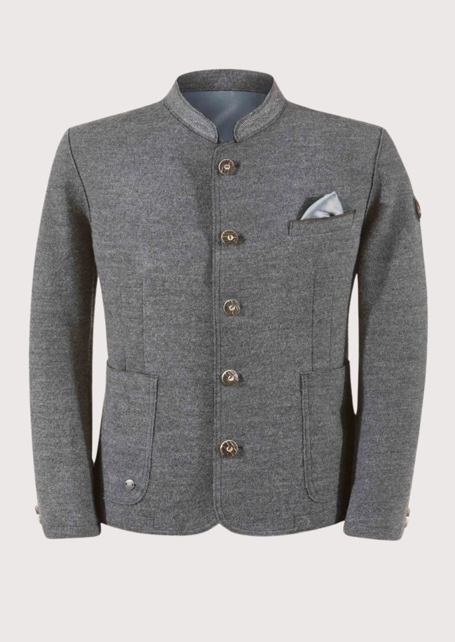 Men’s luxury Bavarian Trachten jacket in 100% wool with stand-up collar and horn buttons