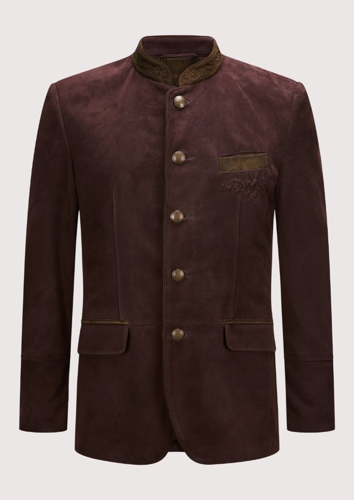 Men’s suede Trachten jacket in classic Bavarian style with traditional buttons and stand-up collar