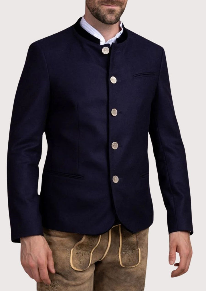 Authentic German heritage jacket for men – navy blue Trachten coat with rustic detailing

