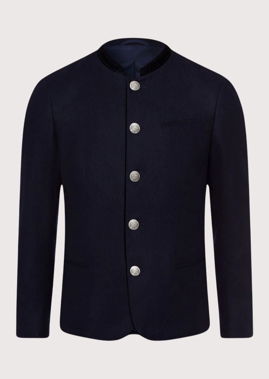 Men’s traditional Trachten wool jacket with silver buttons and velvet collar – ideal for fall and winter wear

